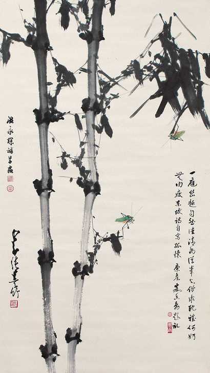 赵少昂 温永琛 竹虫 立轴
